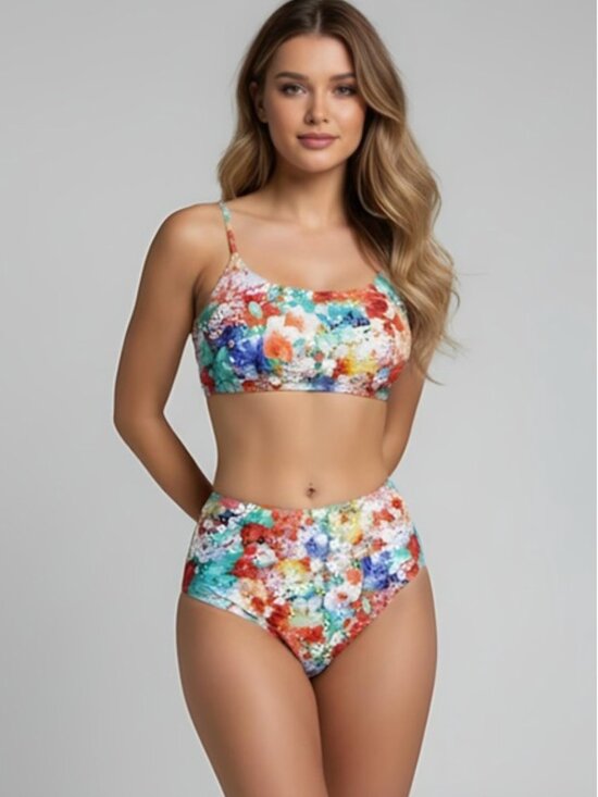 By Design Other - Boho Floral Print High Waisted Bikini Swimsuit